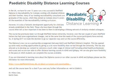 Paediatric Disability Distance Learning Courses